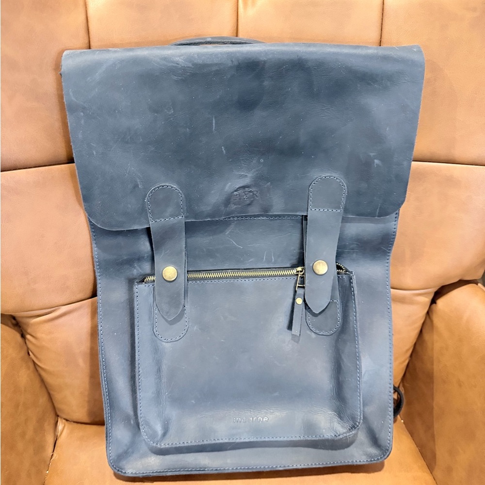 Blue Leather Backpack